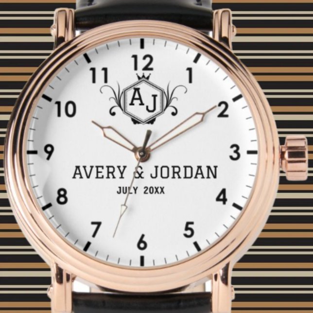 Relógio Simple monogram names initials married couple (Criador carregado)
