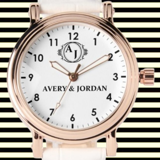 Relógio Simple Monogram Romantic Couple initials (Criador carregado)