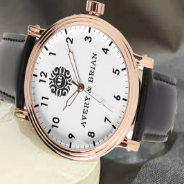 Relógio Simple white black Custom couple name monogram 