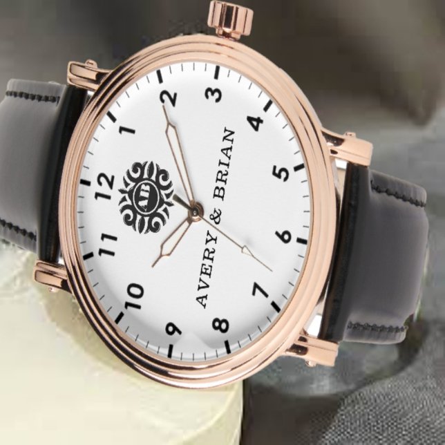 Relógio Simple white black Custom couple name monogram  (Criador carregado)