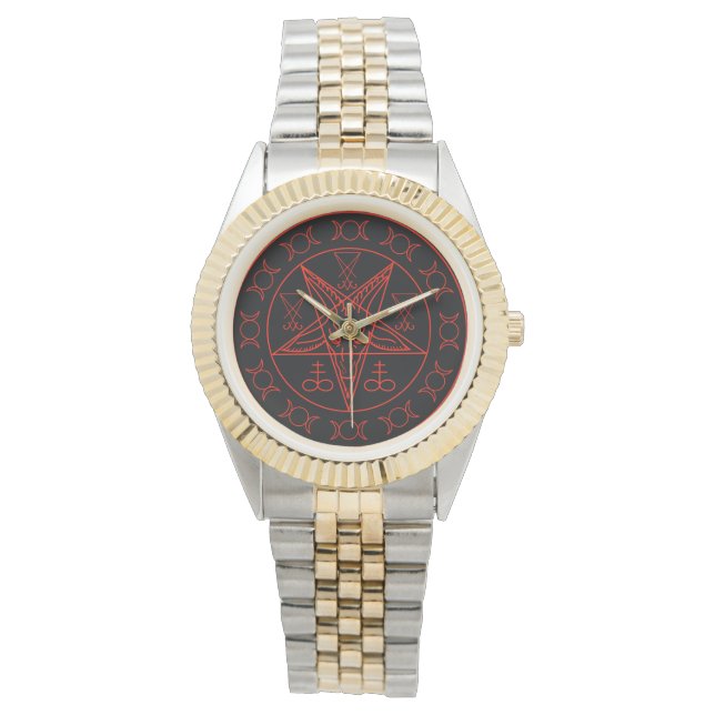 Relógio Sinal de lua tripla do Baphomet e santo de lucifer (Frente)