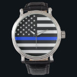 Relógio Sinalizador da Polícia de Linha Azul-Fino<br><div class="desc">Bandeira americana da linha azul fina. Apoie a Polícia com esta maravilhosa bandeira azul e fina e mostre ao mundo que</div>