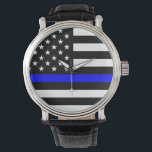Relógio Sinalizador fino de linha azul (Estados Unidos)<br><div class="desc">"Linha azul fina" é um termo que normalmente se refere ao conceito de polícia como a linha que impede a sociedade de cair no caos violento[1]. O "azul" em "linha azul fina" refere-se à cor azul dos uniformes de muitos departamentos de polícia. Esta é a bandeira fina azul na bandeira...</div>