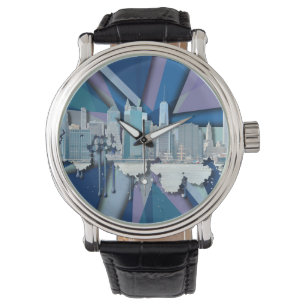 Relógio Skyline   3D azul da Nova Iorque