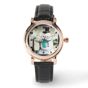 Relógio Snowman Whimsical no Desenho de Natal