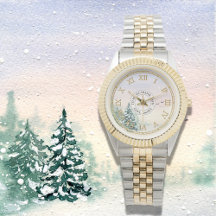 Snowy Winter Forest Watch - Números romanos Dourad