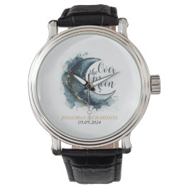 Relógio Sobre a Lua Dourada Estrelas Chá de fraldas Azul