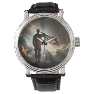 Relógio Soldado Americano saudando a bandeira dos Estados 