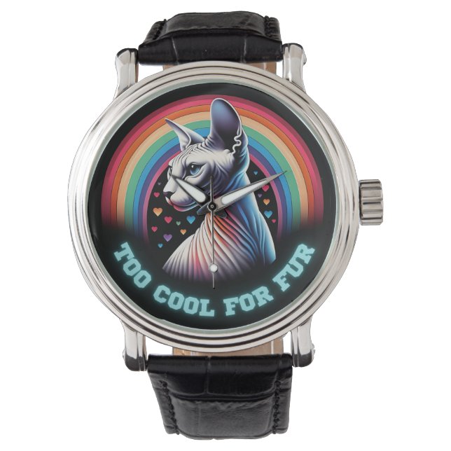 Relógio Sphynx Cat Assista Bebê Cabeludo Cabeludo Calvo Mu (Frente)