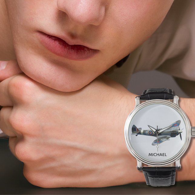 Relógio Spitfire Airplane Photo Cool Custom Pilot Name  (Criador carregado)