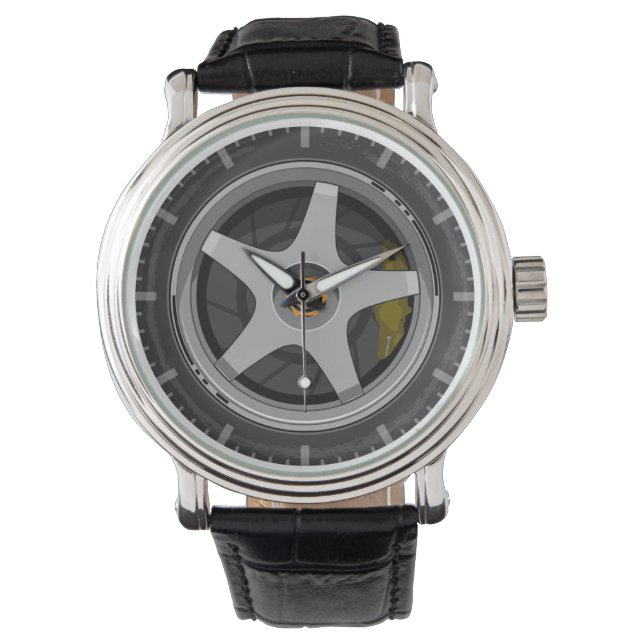 Relógio Sporty Grey Car Wheel Rim and Brake Caliper Watch (Frente)