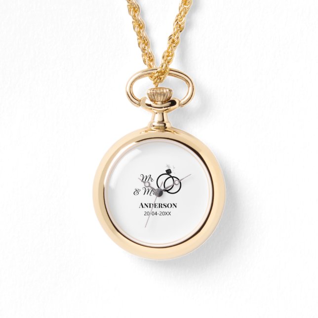 Relógio Sr & Sra adicionar sobrenome data ano lembrança de (Frente)