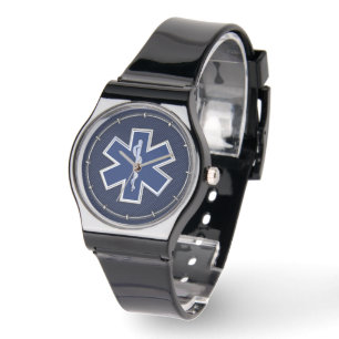 Relógio Star of Life Paramedic EMS on Blue Carbon Fiber