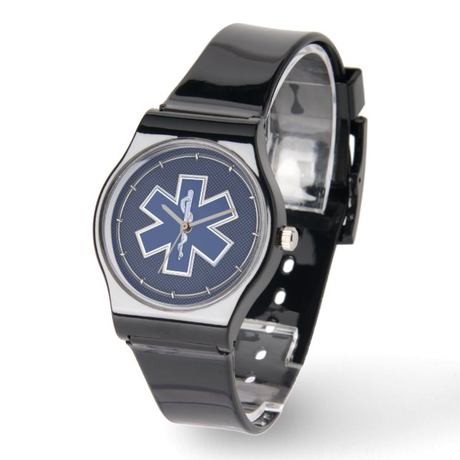Relógio Star of Life Paramedic EMS on Blue Carbon Fiber (Ângulo)