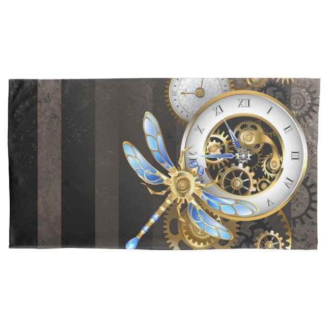 Relógio Steampunk com Dragonfly Mecânica (Frente-Esquerda)