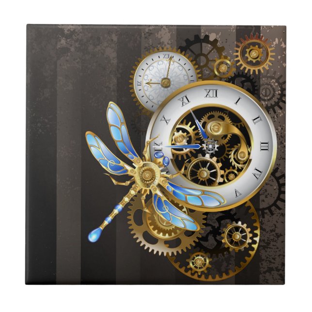 Relógio Steampunk com Dragonfly Mecânica (Frente)