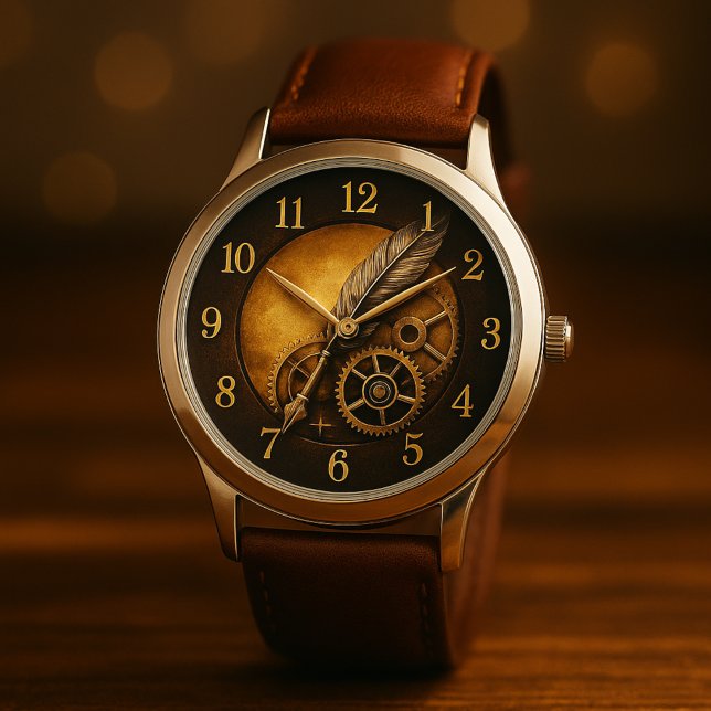 Relógio Steampunk Feather Clock – Antique Gold Art (Criador carregado)