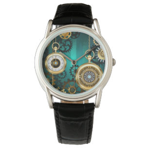 Relógio Steampunk Jewelry Watch em um fundo verde
