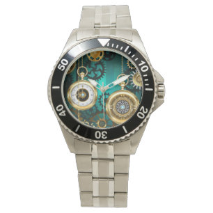 Relógio Steampunk Jewelry Watch em um fundo verde