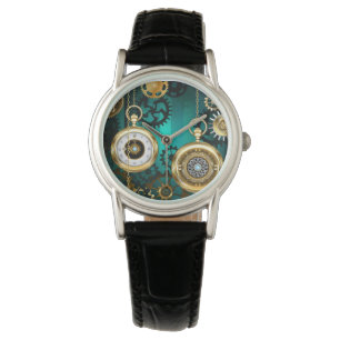 Relógio Steampunk Jewelry Watch em um fundo verde