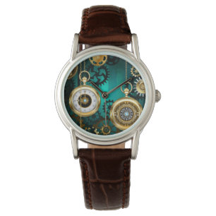 Relógio Steampunk Jewelry Watch em um fundo verde