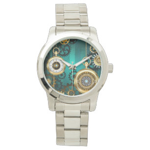 Relógio Steampunk Jewelry Watch em um fundo verde
