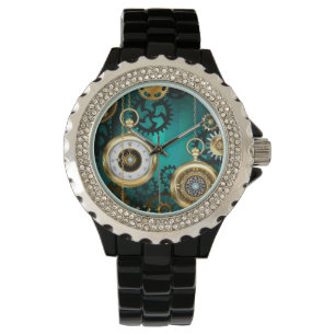 Relógio Steampunk Jewelry Watch em um fundo verde