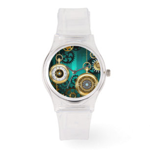 Relógio Steampunk Jewelry Watch em um fundo verde