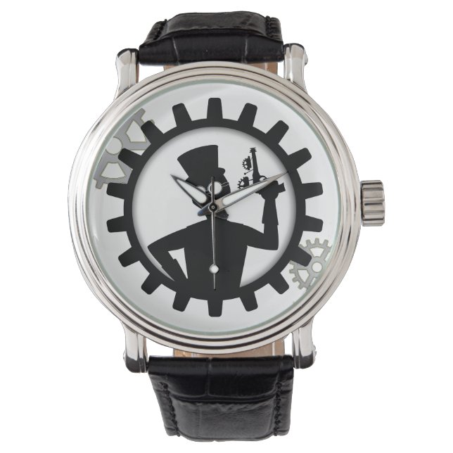 Relógio Steampunk Man segurando arma na Gear Watch (Frente)