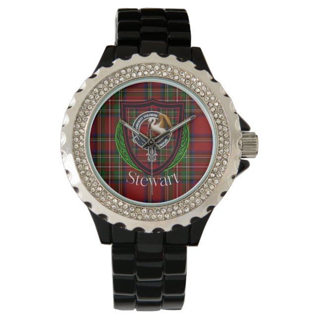 Relógio Stewart Scottish Clan Tartan & Crest (Frente)