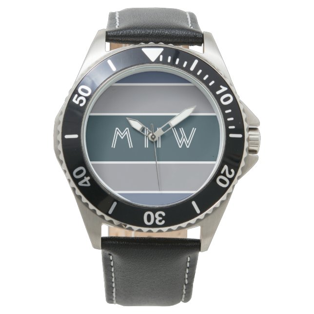 Relógio Stripes Monitores de monograma personalizados de p (Frente)