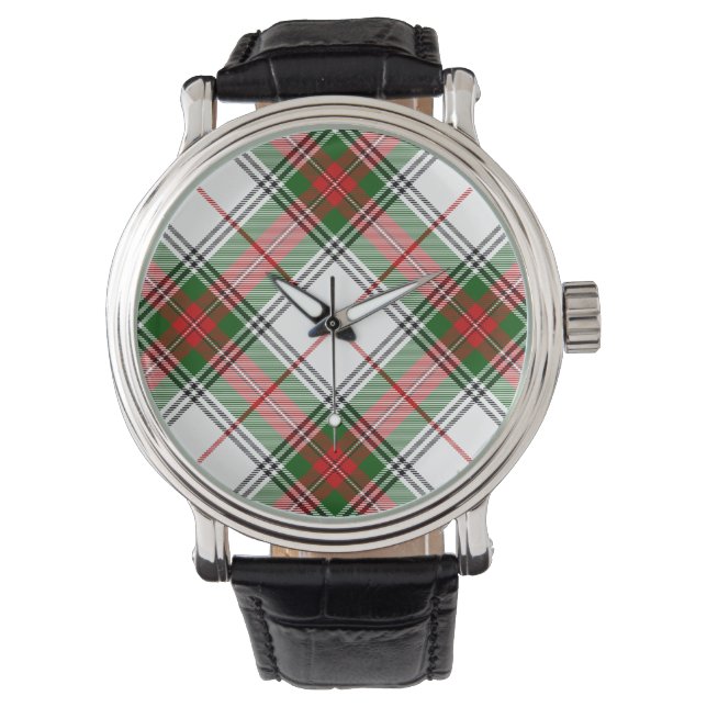 Relógio Stuart / Stewart tartan xadrez verde branca (Frente)