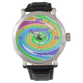 Relógio Stylish and Fun Bright Rainbow Coloured Swirl
