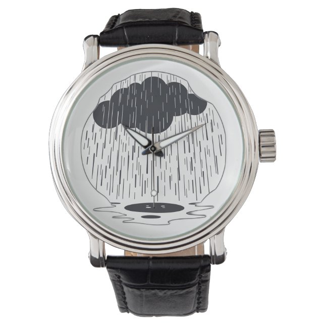 Relógio Stylized Rain Cloud with Falling Rain and Puddle (Frente)