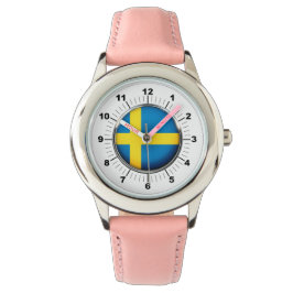 Relógio Suecia da criança - Vigia da correia rosa do couro