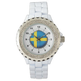 Relógio Suecia feminina Rhinestone White Enamel Watch