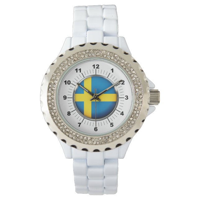 Relógio Suecia feminina Rhinestone White Enamel Watch (Frente)