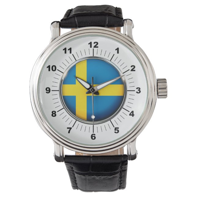 Relógio Suecia masculina Vintage Black Leather Watch (Frente)