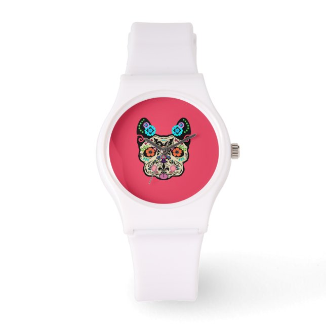Relógio Sugar Skull Frenchie - Rosa (Frente)
