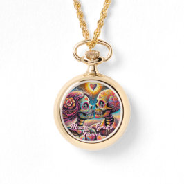 Relógio Sugar Skulls in Love Chalk Pastel Personalized