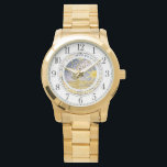 Relógio Sun Stars Celestial<br><div class="desc">Um sol vibrante e estrelas celeste ilustrado com relógio de pulseira dourado.</div>