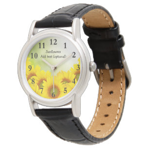Relógio Sunflower Black Leather Strap Watch, feminino