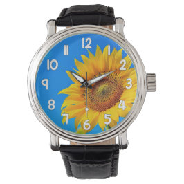 Relógio Sunflower Wrist Watch Blue Background Floral
