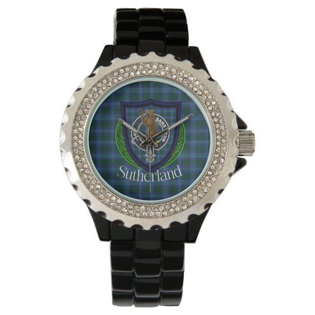 Relógio Sutherland Scottish Clan Tartan & Crest (Frente)
