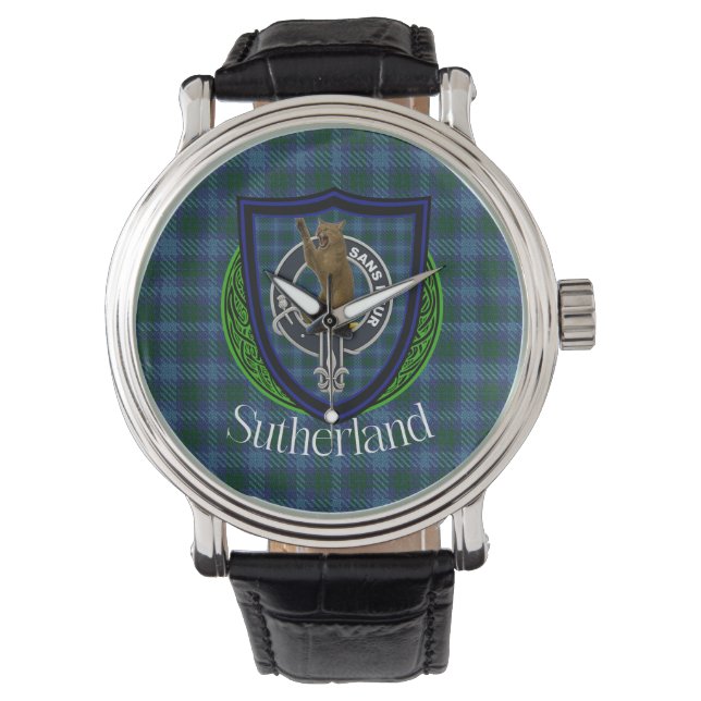 Relógio Sutherland Scottish Clan Tartan & Crest (Frente)