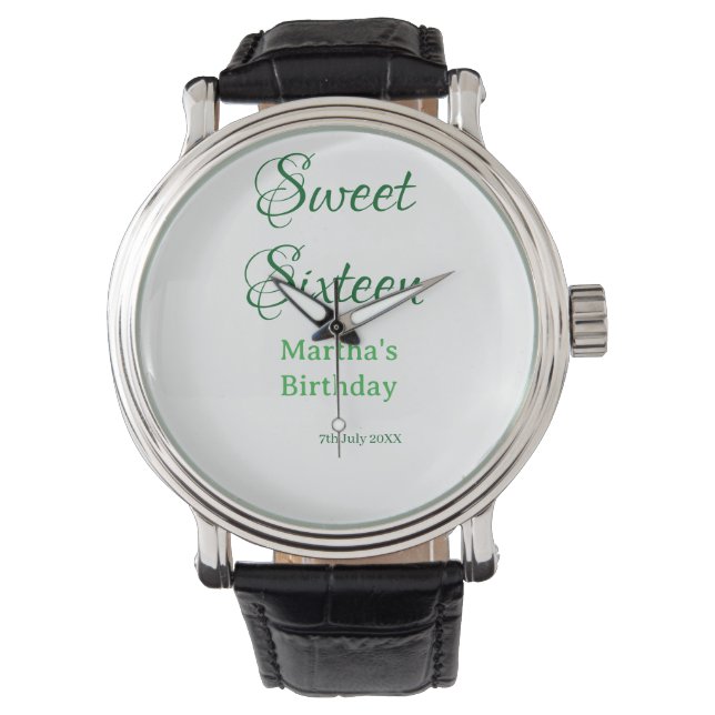 Relógio Sweet Sixteen green name date calligraphy boho ret (Frente)