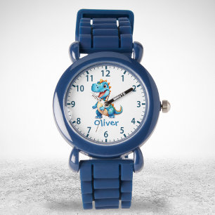 Relógio T-rex Dinossauro Azul Fofo Personalizado