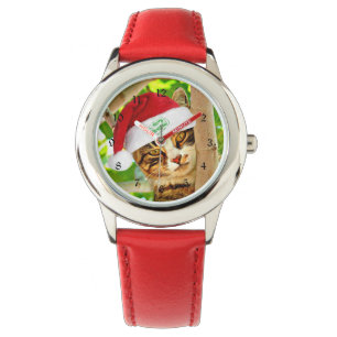 Relógio Tabby de Natal, Cat em uma árvore.