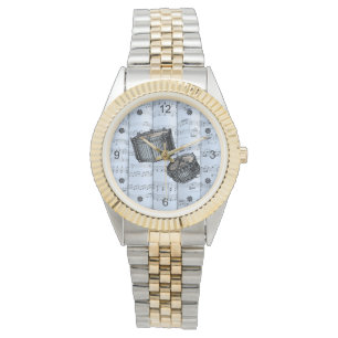 Relógio Tambores Simples ~ Folha Rolada Música ~ Tint Azul