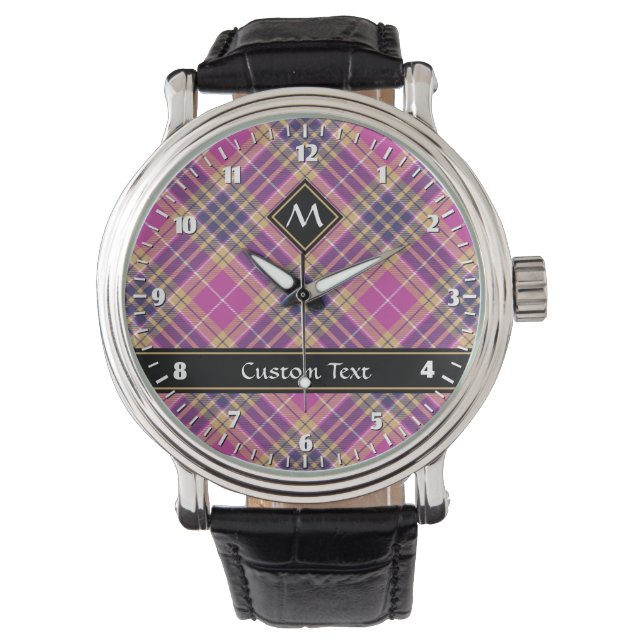 Relógio Tartan rosa, Dourado e azul (Frente)